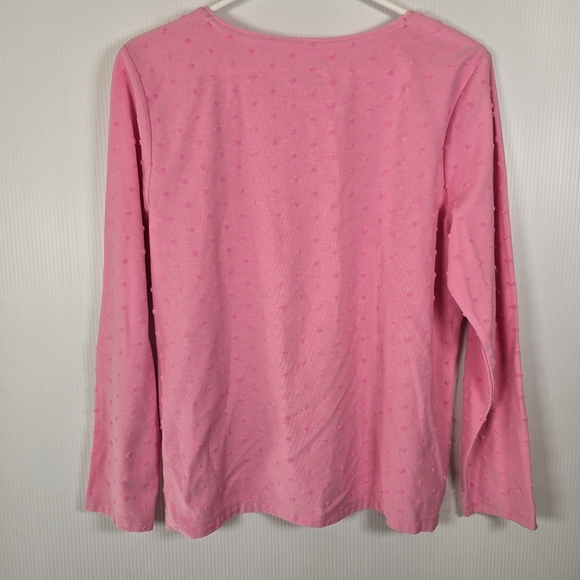 NWOT Talbots Womens Long Sleeve Crewneck Tee Textured Dot Bubblegum Pink Size - Picture 3 of 9